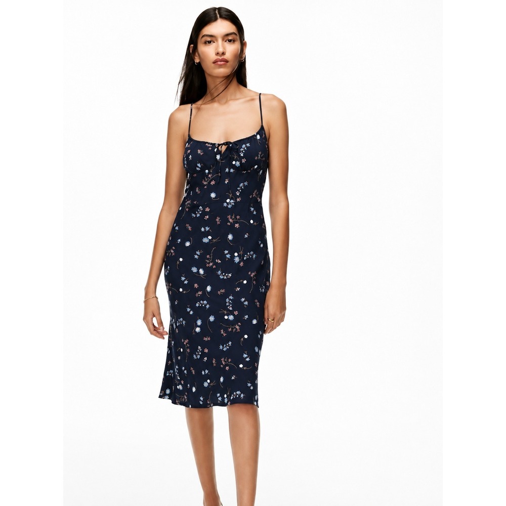 Aritzia Wilfred Bellow Black Ditsy Floral Midi Slip Dress SZ 6 90s Minimalist